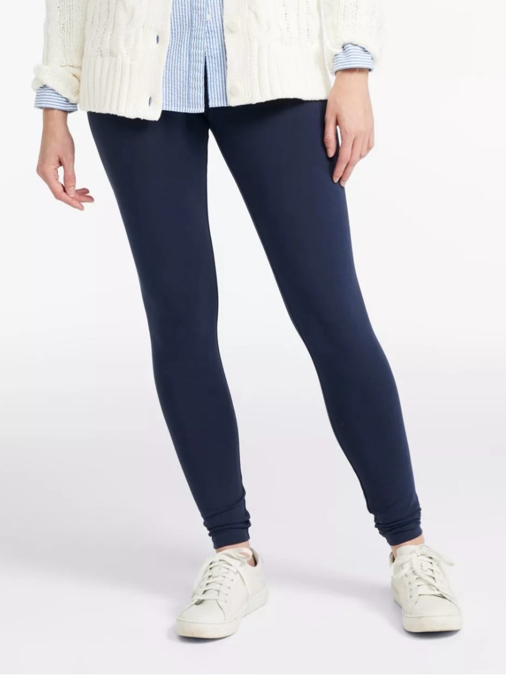 L.L. Bean Womens Perfect Fit Leggings Classic Navy Blue Pull On Elastic Waist SP